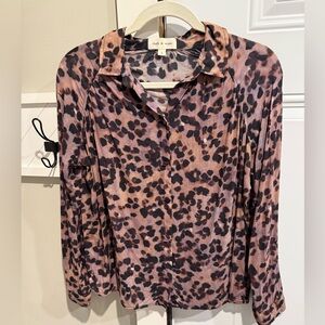 Cloth & Stone Leopard Print Blouse - Black and Brown